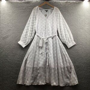 Love By Design Belted Button Front Chiffon Midi‎ Dress White 1X